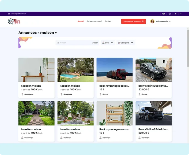 Page d'annonces du site BizAdom